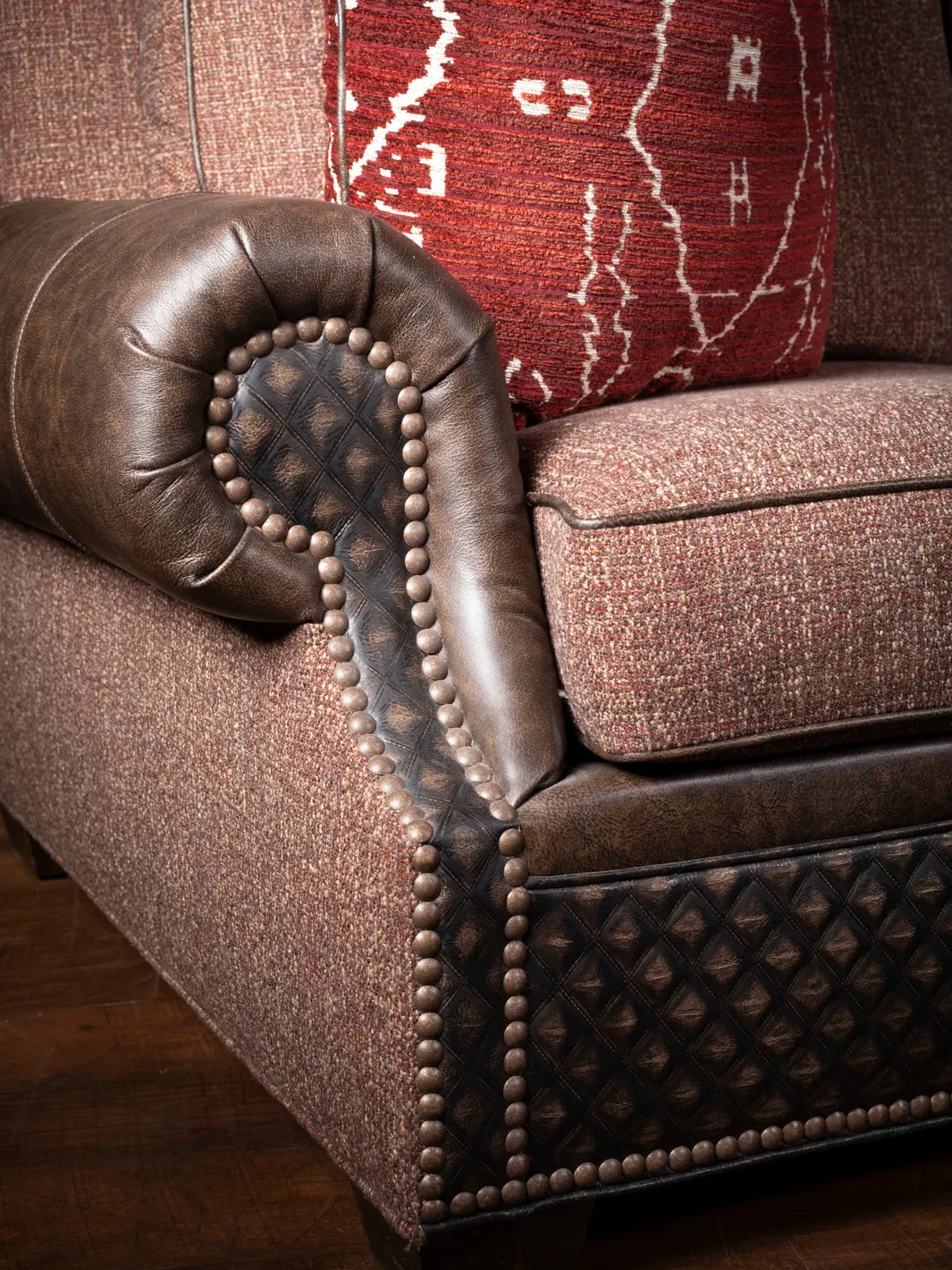 Leather and Fabric Conversation Sofa