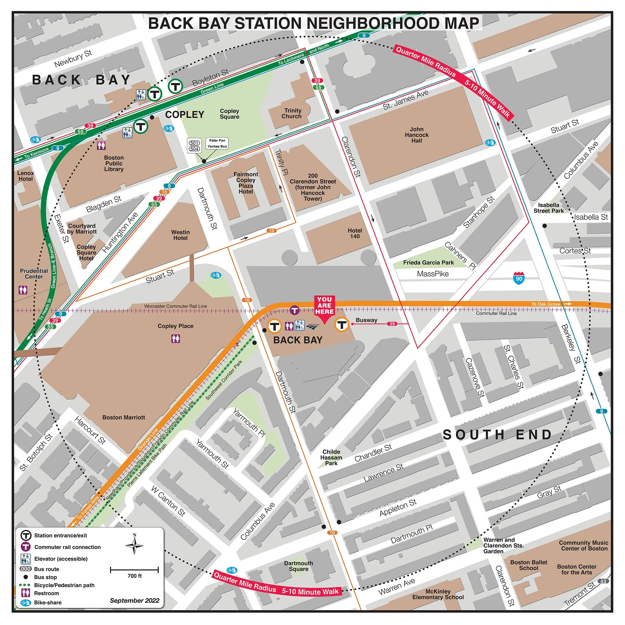MBTA Back Bay Station Neighborhood Map (Sept. 2022)