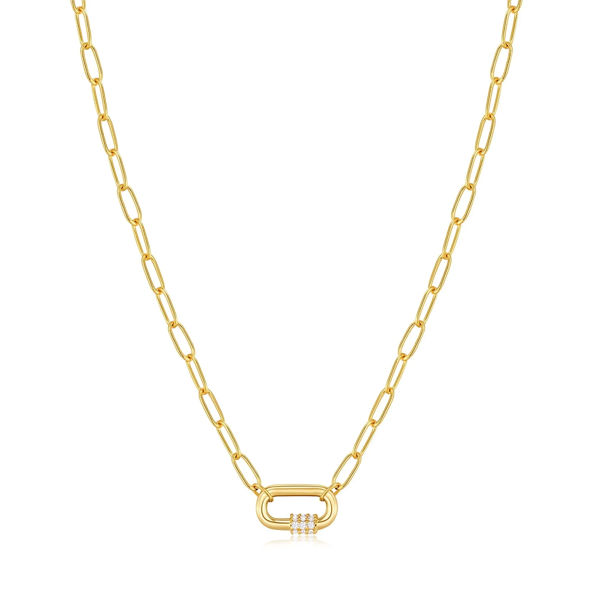 Neon Green Enamel Carabiner Gold Necklace