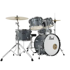 Pearl ROADSHOW CHARCOAL METALLIC 5 Pc Drum Kit (18" kick) w/ Hardware Throne Cymbals (Only 14HH 16C)