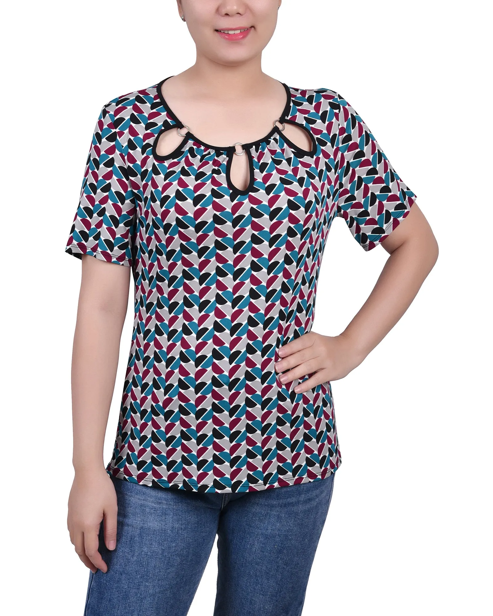 Petite Short Sleeve Top With Ring Details