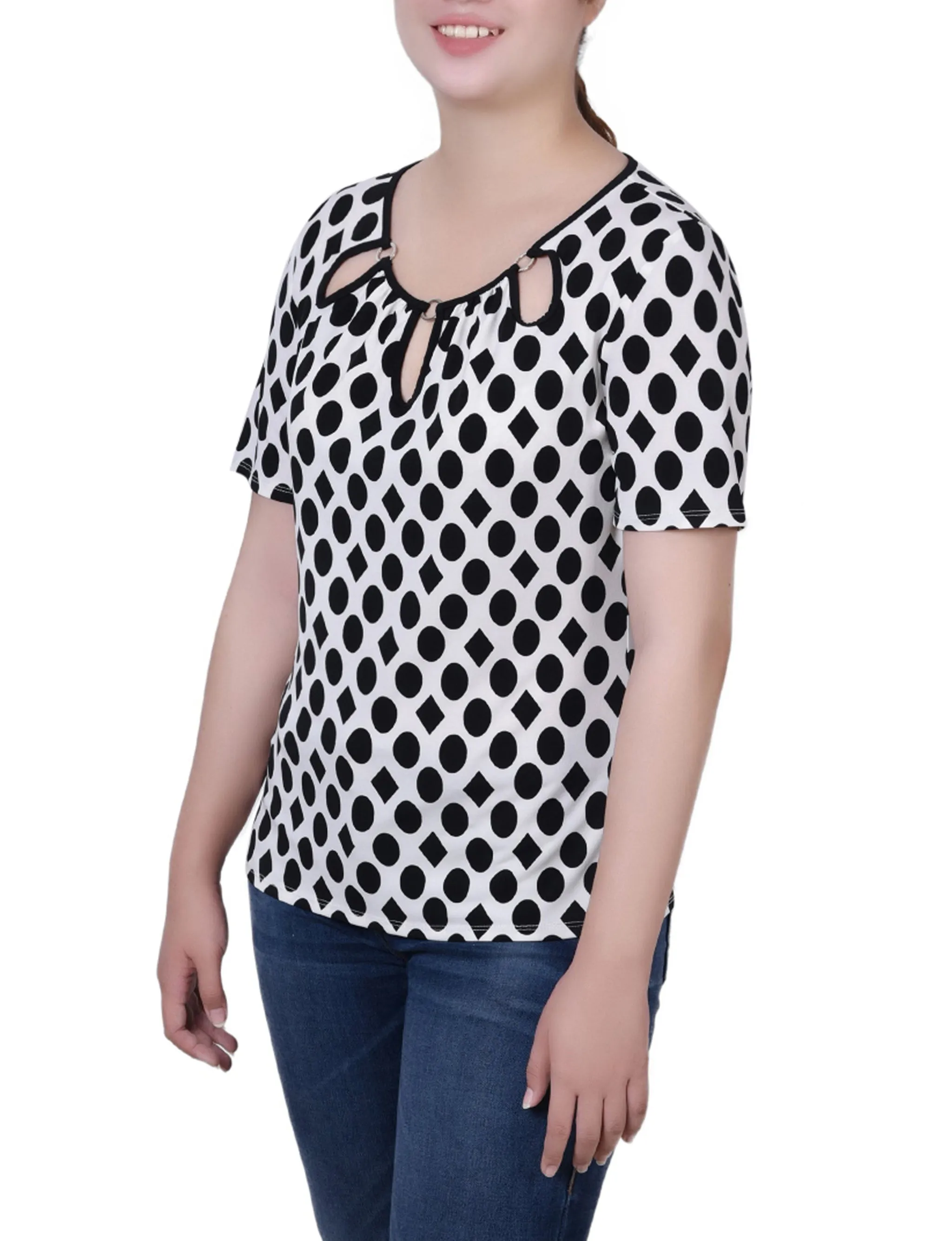Petite Short Sleeve Top With Ring Details
