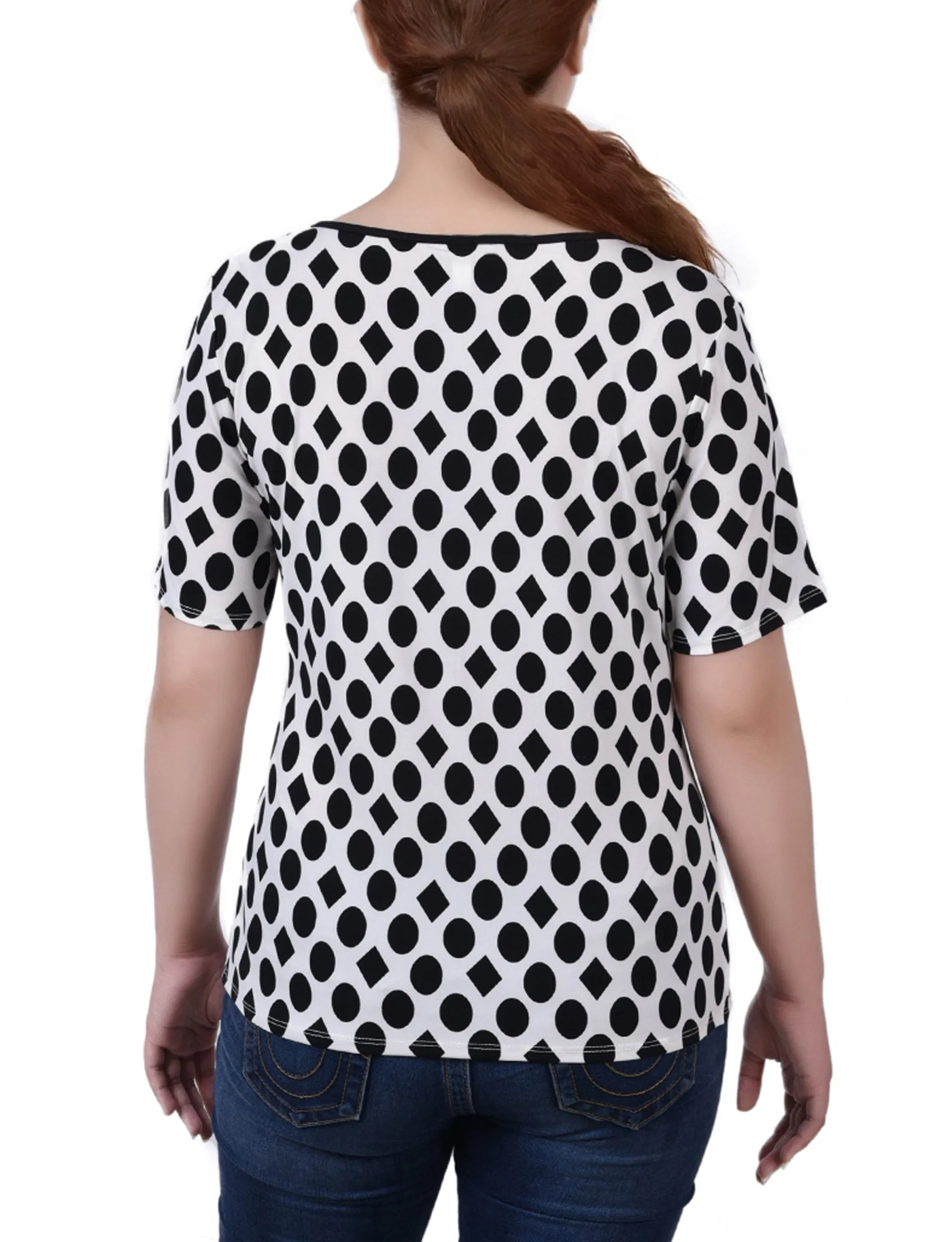 Petite Short Sleeve Top With Ring Details