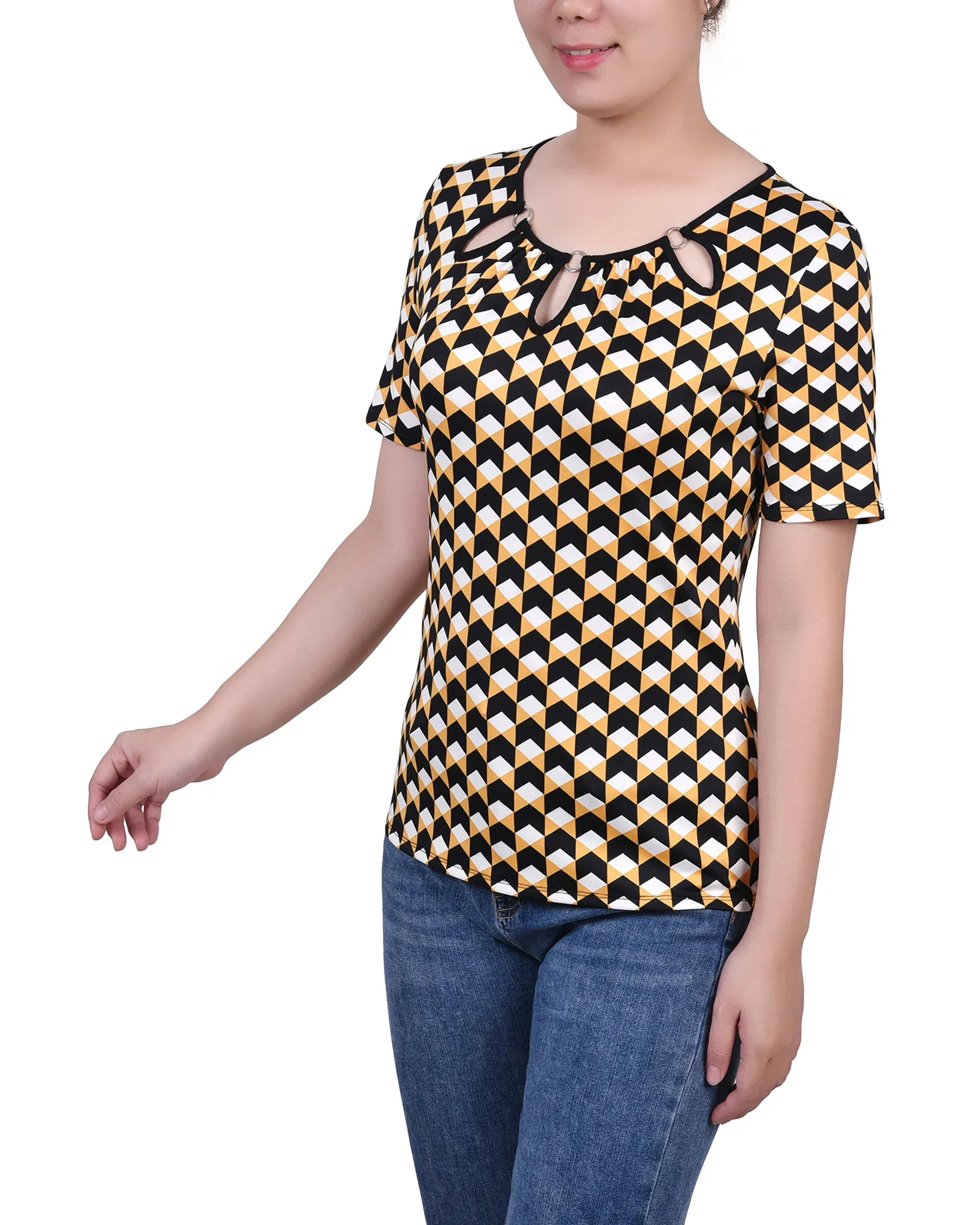 Petite Short Sleeve Top With Ring Details