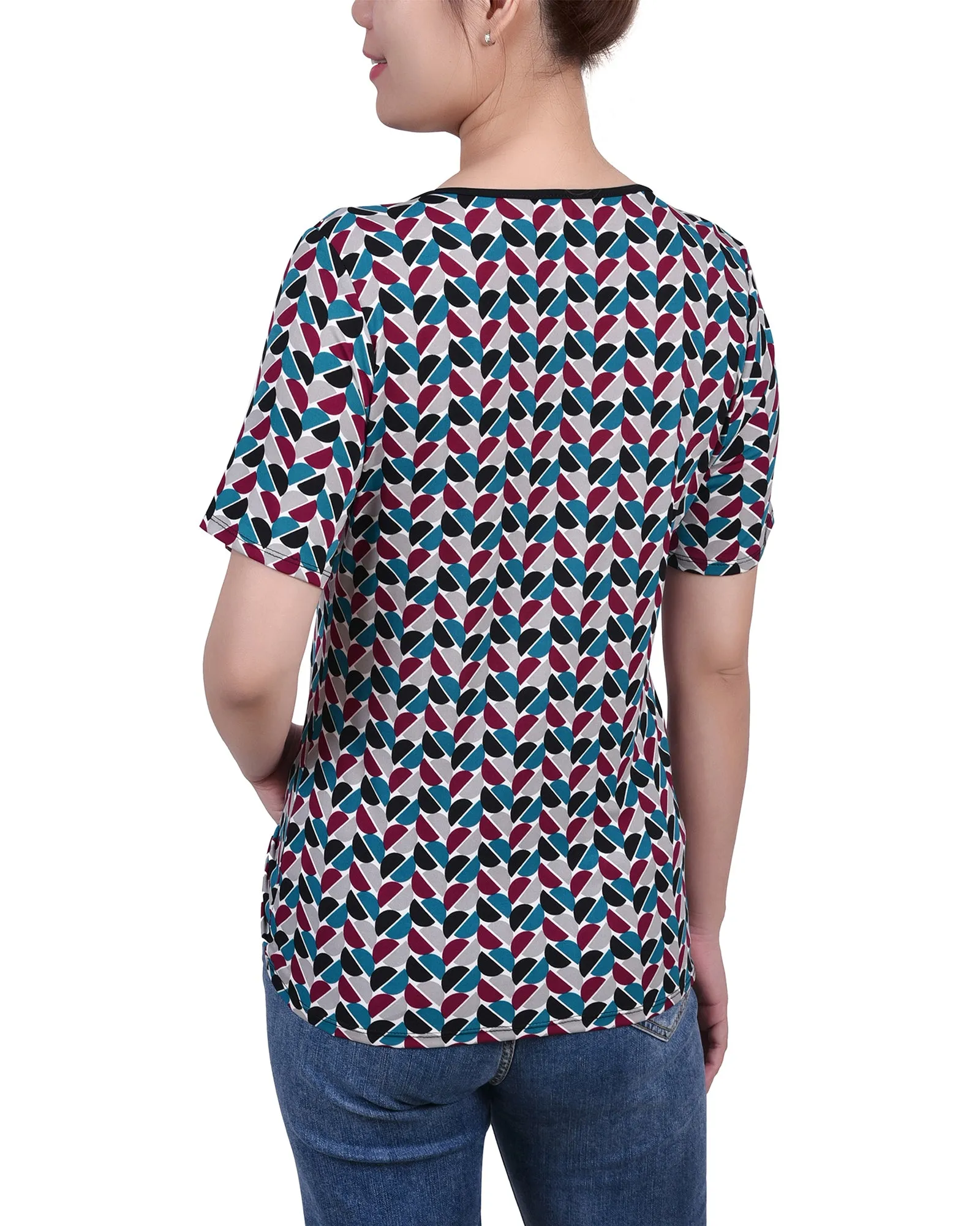 Petite Short Sleeve Top With Ring Details
