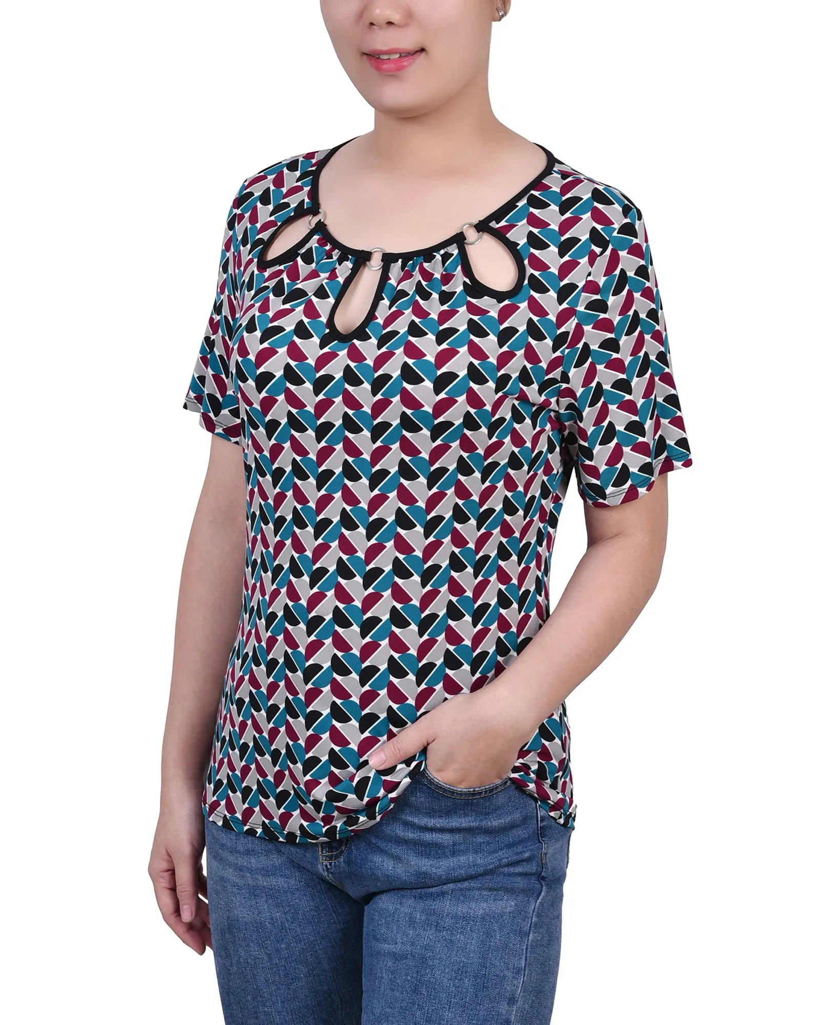 Petite Short Sleeve Top With Ring Details