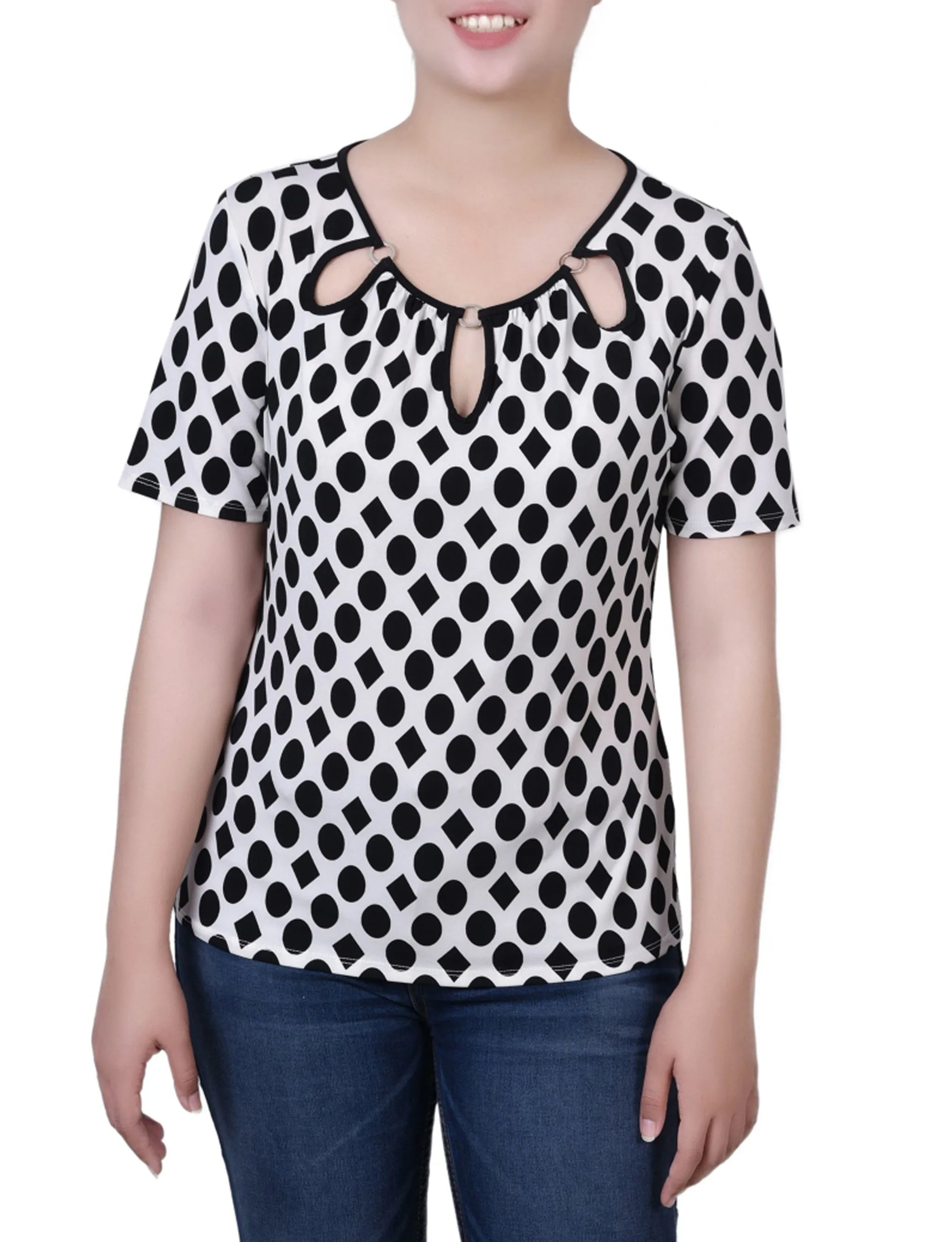 Petite Short Sleeve Top With Ring Details