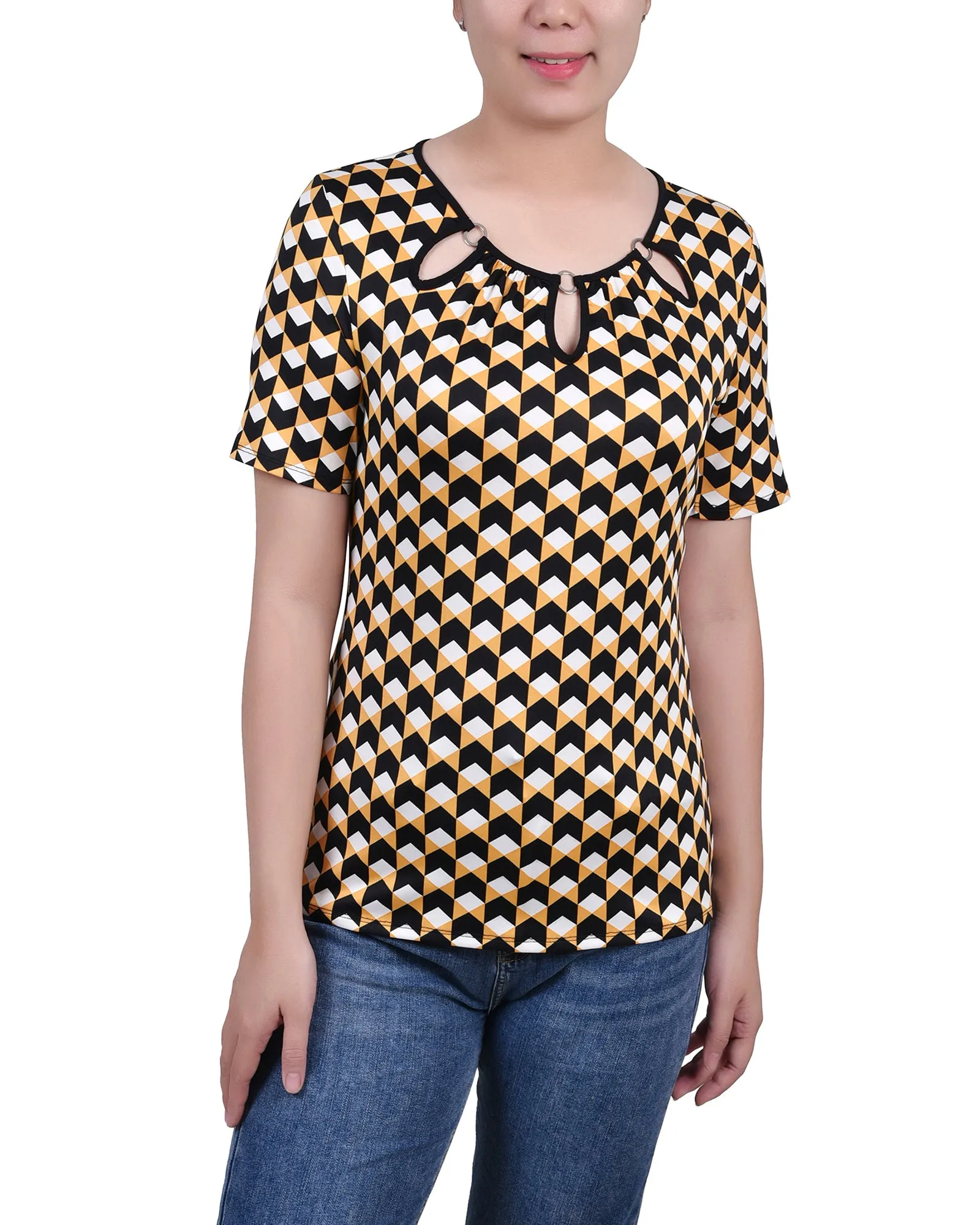 Petite Short Sleeve Top With Ring Details