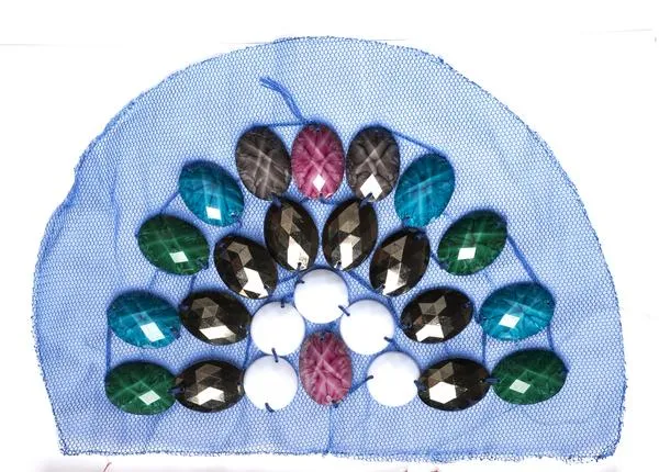 Plastic Gems on Mesh Fabric Applique 8" x 5.50" - 1 Piece