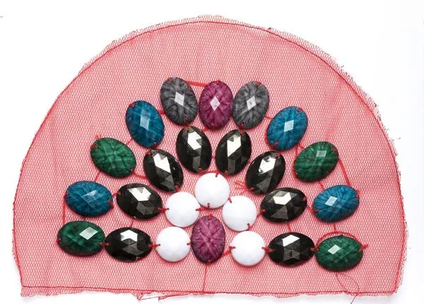 Plastic Gems on Mesh Fabric Applique 8" x 5.50" - 1 Piece