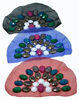 Plastic Gems on Mesh Fabric Applique 8" x 5.50" - 1 Piece