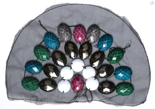 Plastic Gems on Mesh Fabric Applique 8" x 5.50" - 1 Piece