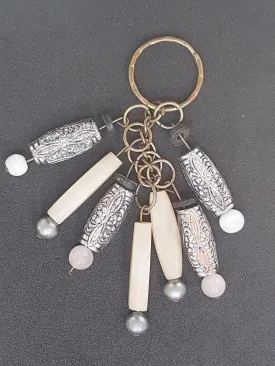 Silver, Cream Grey Beads Keychain