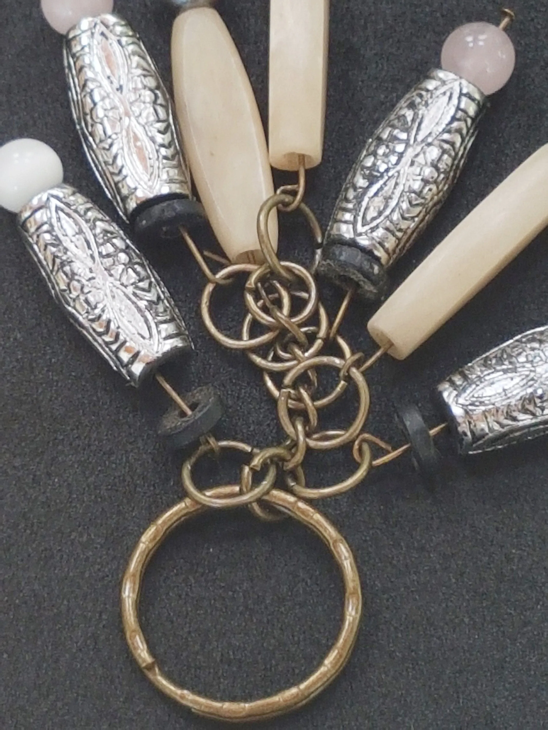Silver, Cream Grey Beads Keychain