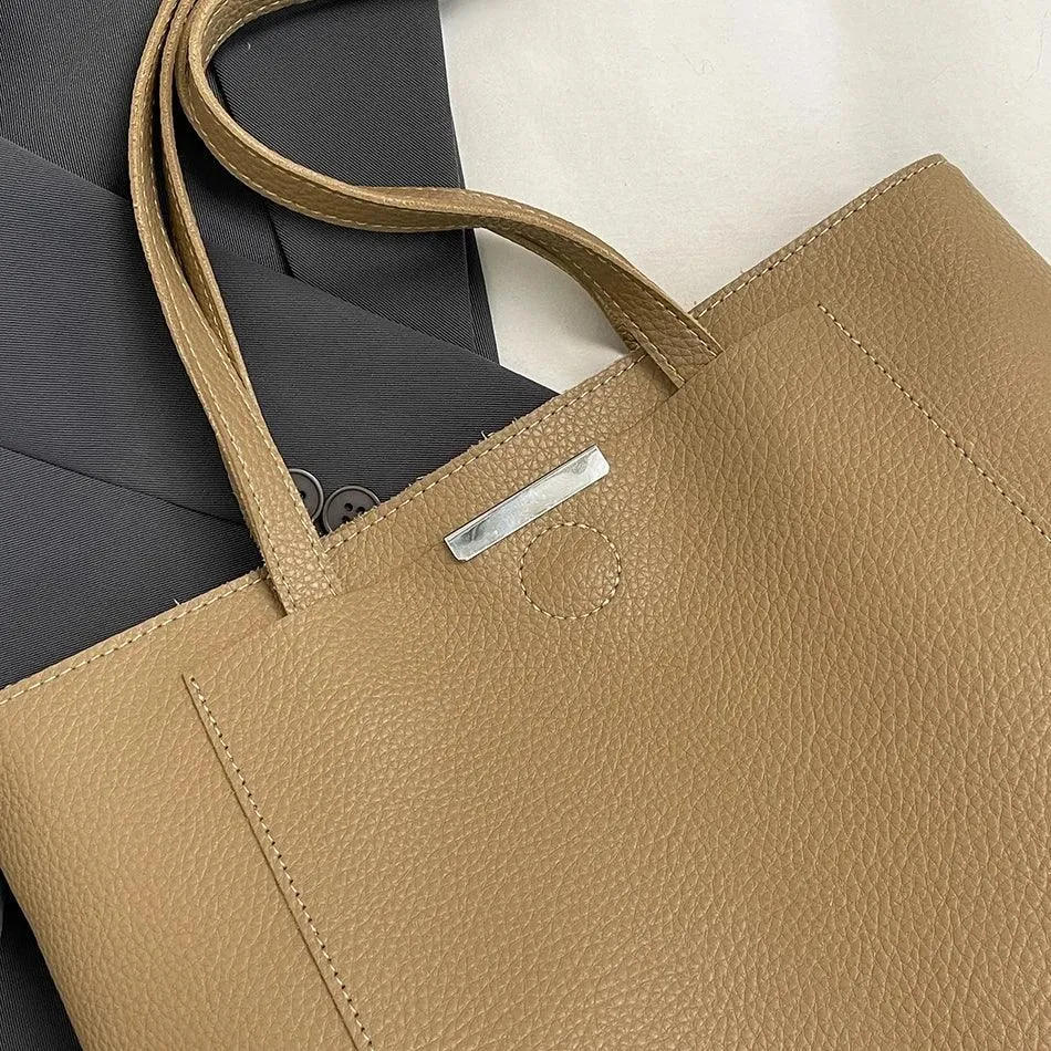 Woman Tote Handbags Large Leather Double Handles Zipper with Outer Snap Pocket