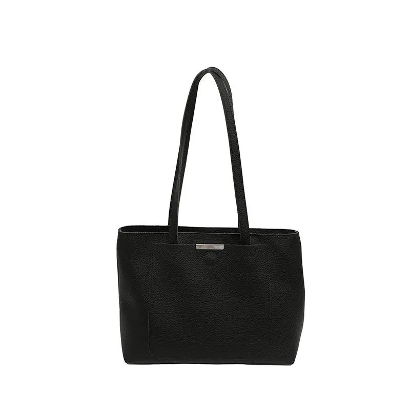 Woman Tote Handbags Large Leather Double Handles Zipper with Outer Snap Pocket
