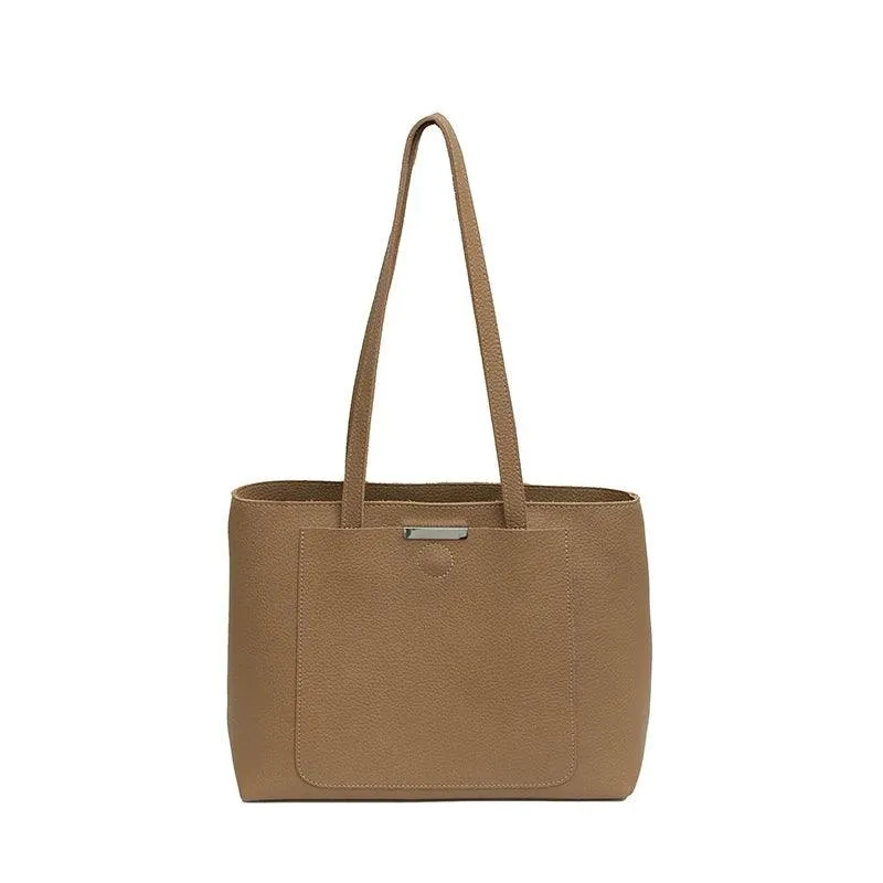 Woman Tote Handbags Large Leather Double Handles Zipper with Outer Snap Pocket
