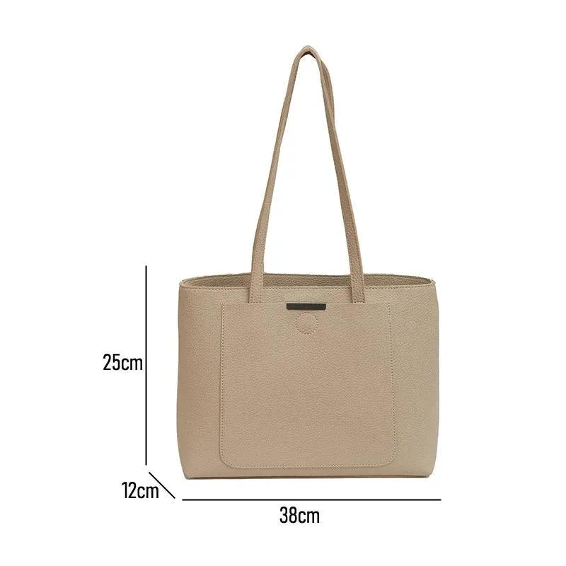 Woman Tote Handbags Large Leather Double Handles Zipper with Outer Snap Pocket