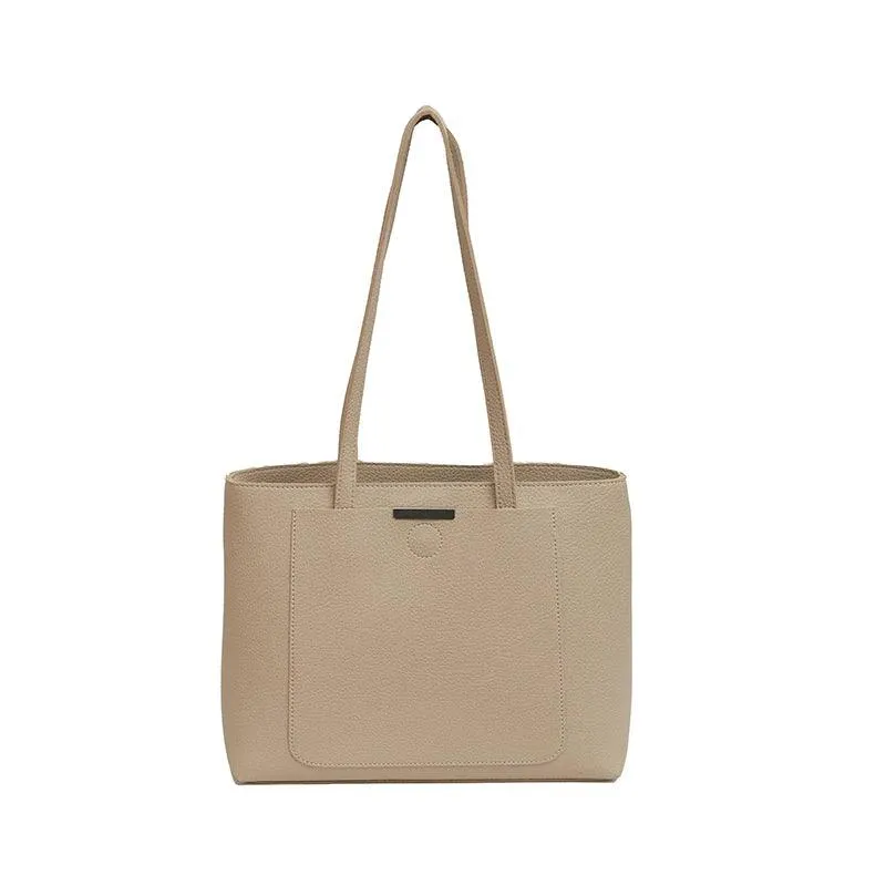 Woman Tote Handbags Large Leather Double Handles Zipper with Outer Snap Pocket