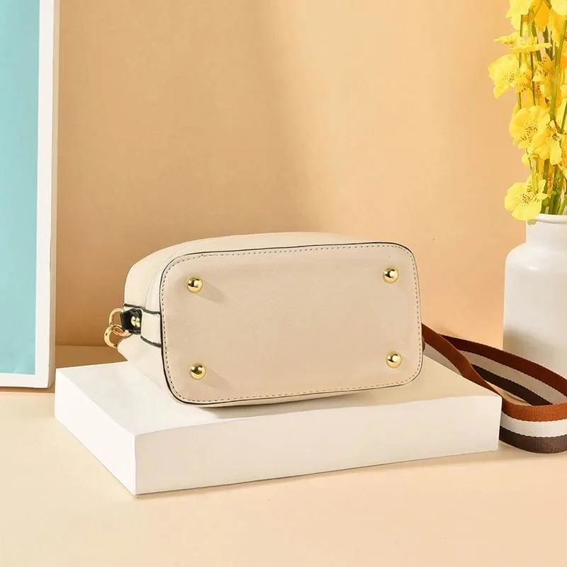 Women PU Leather Shoulder Bag with Colorful Strap