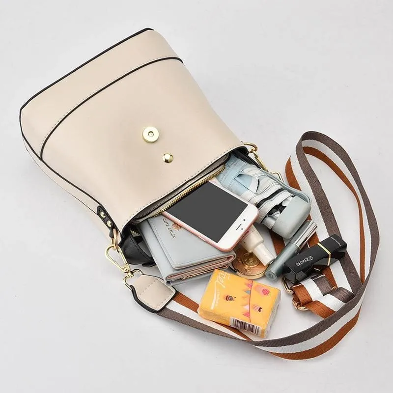 Women PU Leather Shoulder Bag with Colorful Strap