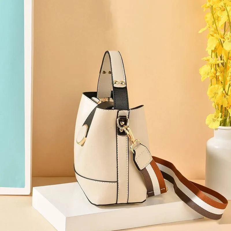 Women PU Leather Shoulder Bag with Colorful Strap