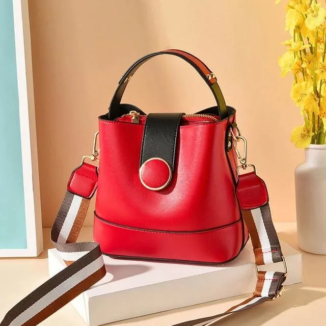 Women PU Leather Shoulder Bag with Colorful Strap