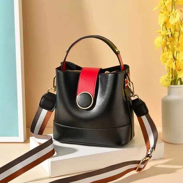 Women PU Leather Shoulder Bag with Colorful Strap