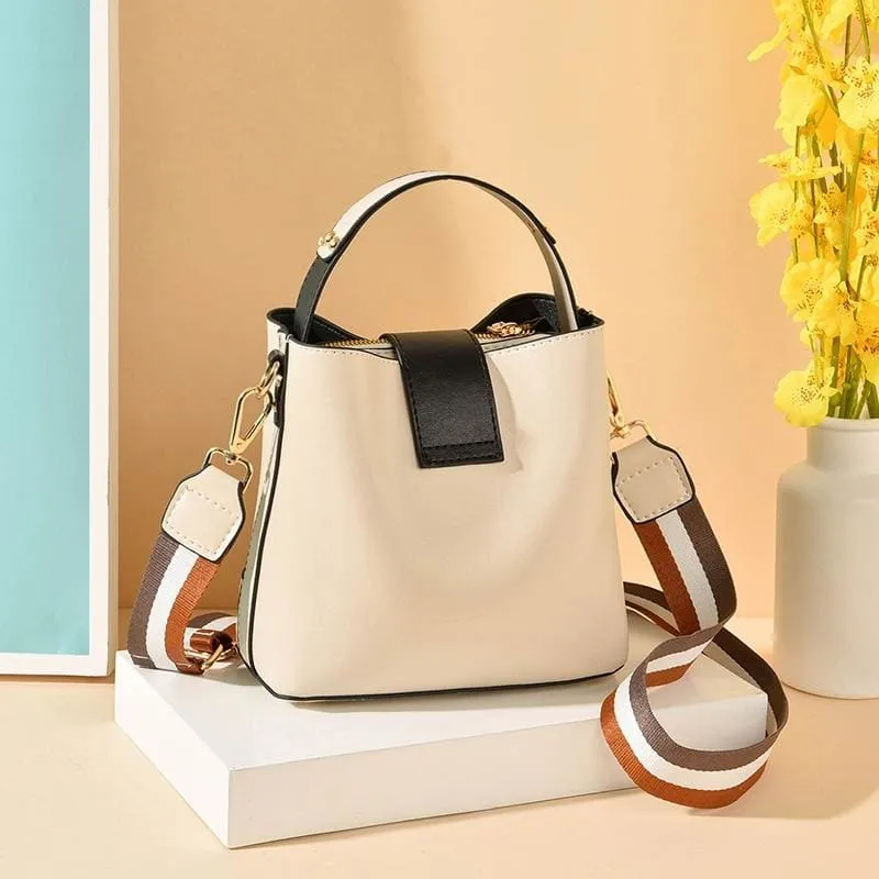 Women PU Leather Shoulder Bag with Colorful Strap