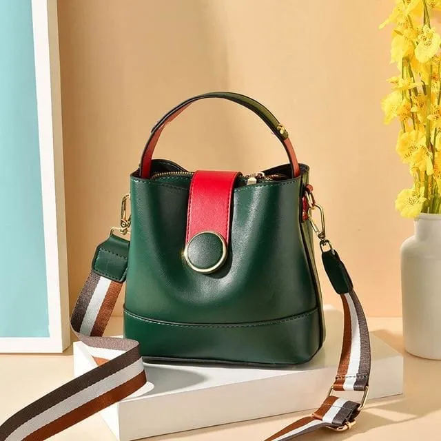 Women PU Leather Shoulder Bag with Colorful Strap