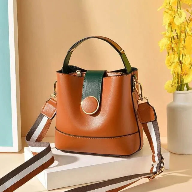 Women PU Leather Shoulder Bag with Colorful Strap