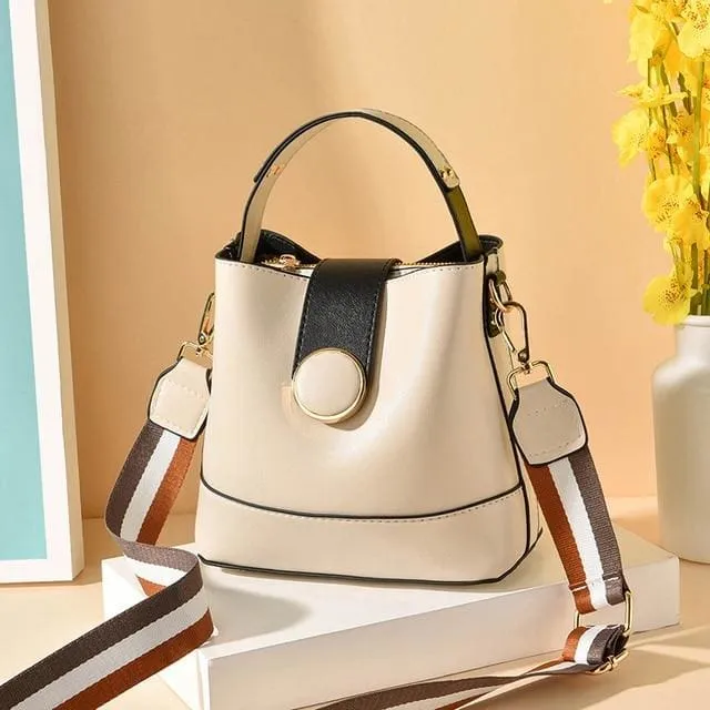 Women PU Leather Shoulder Bag with Colorful Strap