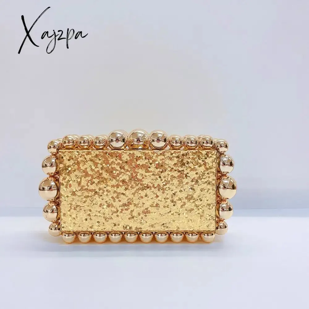 Xajzpa - NEW Beading Acrylic Clutch Bag Beads Box Evening Designer Luxury Gold Silver Novelty Purses And Handbags Leopard Wedding Party