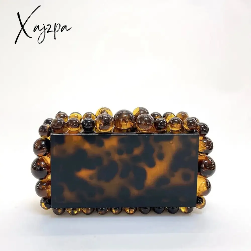 Xajzpa - NEW Beading Acrylic Clutch Bag Beads Box Evening Designer Luxury Gold Silver Novelty Purses And Handbags Leopard Wedding Party