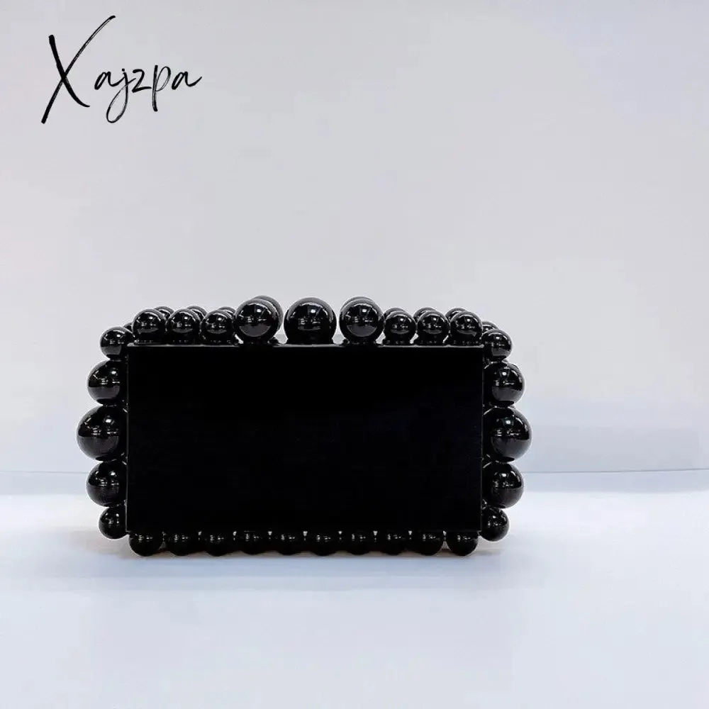Xajzpa - NEW Beading Acrylic Clutch Bag Beads Box Evening Designer Luxury Gold Silver Novelty Purses And Handbags Leopard Wedding Party