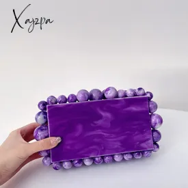 Xajzpa - NEW Beading Acrylic Clutch Bag Beads Box Evening Designer Luxury Gold Silver Novelty Purses And Handbags Leopard Wedding Party