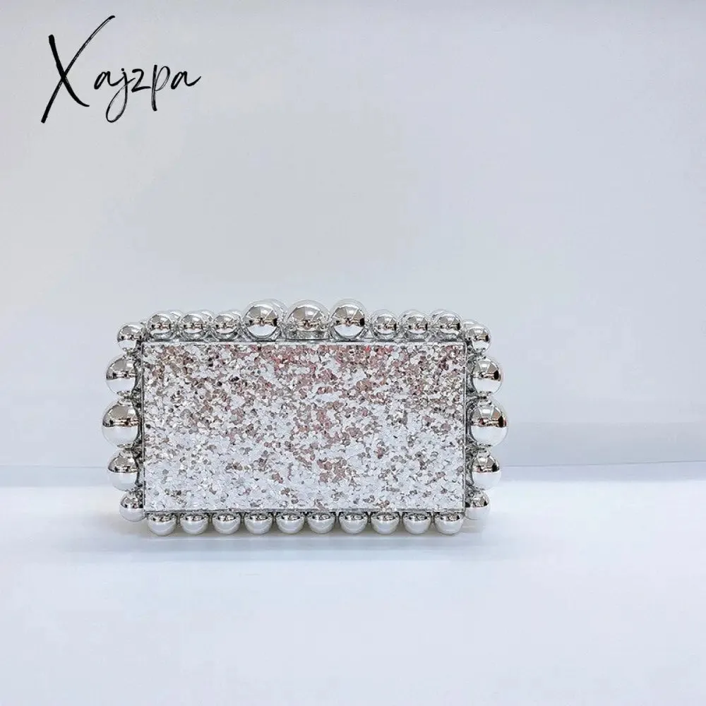 Xajzpa - NEW Beading Acrylic Clutch Bag Beads Box Evening Designer Luxury Gold Silver Novelty Purses And Handbags Leopard Wedding Party