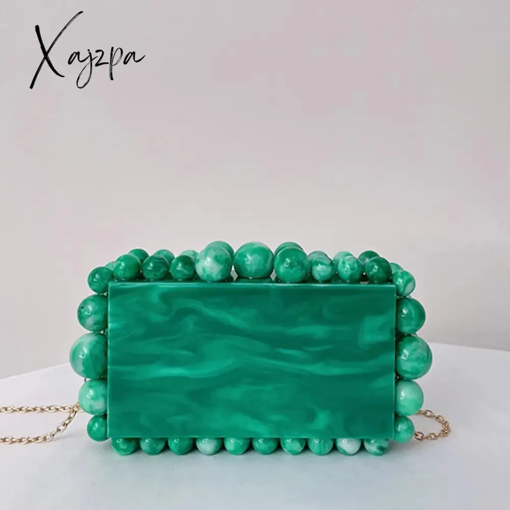 Xajzpa - NEW Beading Acrylic Clutch Bag Beads Box Evening Designer Luxury Gold Silver Novelty Purses And Handbags Leopard Wedding Party