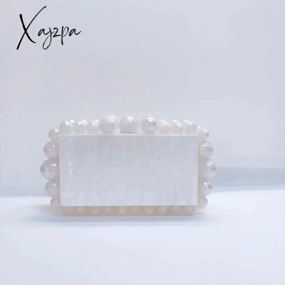 Xajzpa - NEW Beading Acrylic Clutch Bag Beads Box Evening Designer Luxury Gold Silver Novelty Purses And Handbags Leopard Wedding Party