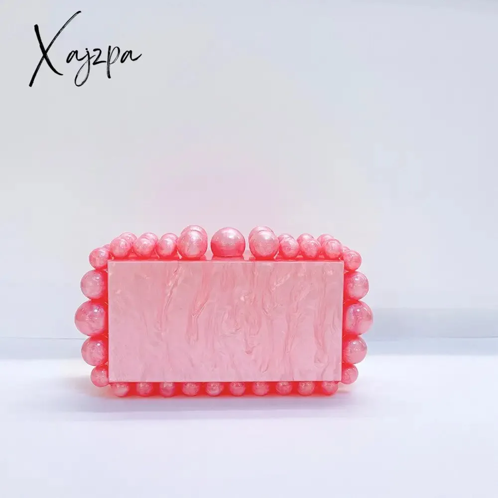 Xajzpa - NEW Beading Acrylic Clutch Bag Beads Box Evening Designer Luxury Gold Silver Novelty Purses And Handbags Leopard Wedding Party