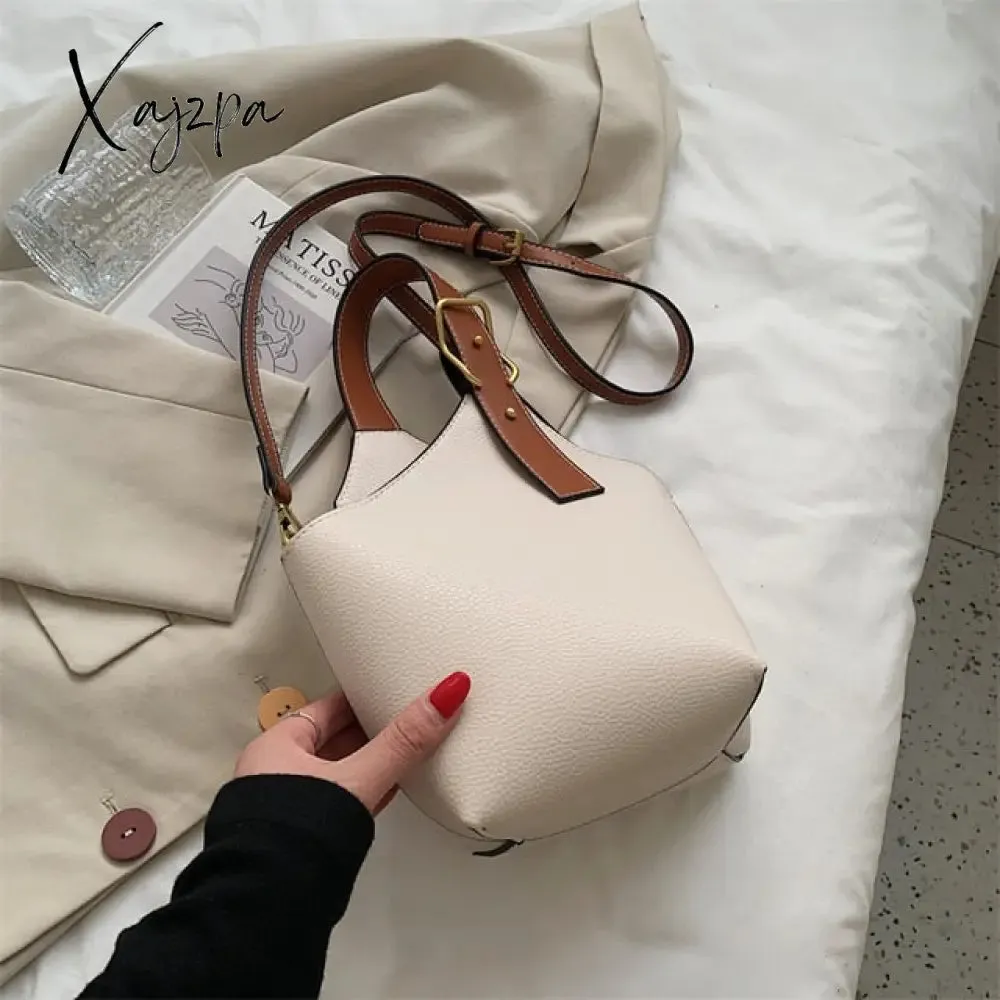 Xajzpa - Vintage Tote Bucket Bag PU Leather Crossbody Shoulder Bags for Women Summer Simple Handbags and Purses Female