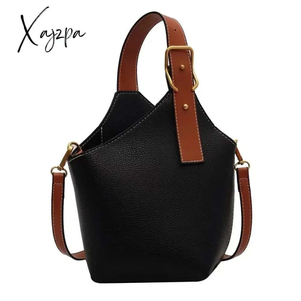 Xajzpa - Vintage Tote Bucket Bag PU Leather Crossbody Shoulder Bags for Women Summer Simple Handbags and Purses Female