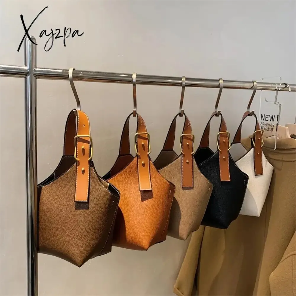 Xajzpa - Vintage Tote Bucket Bag PU Leather Crossbody Shoulder Bags for Women Summer Simple Handbags and Purses Female